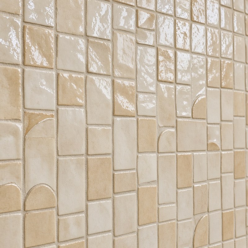 Mur de zelliges crème et beige, glaze artisanal