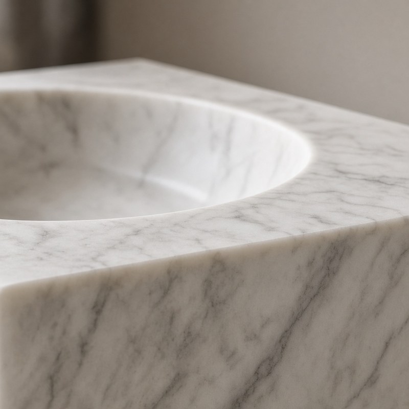 Vasque monolithique en marbre blanc veiné